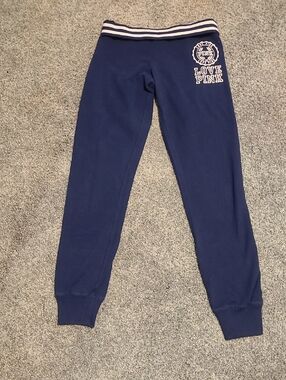 PINK Victoria's Secret Navy Joggers with Embroidered White Logo